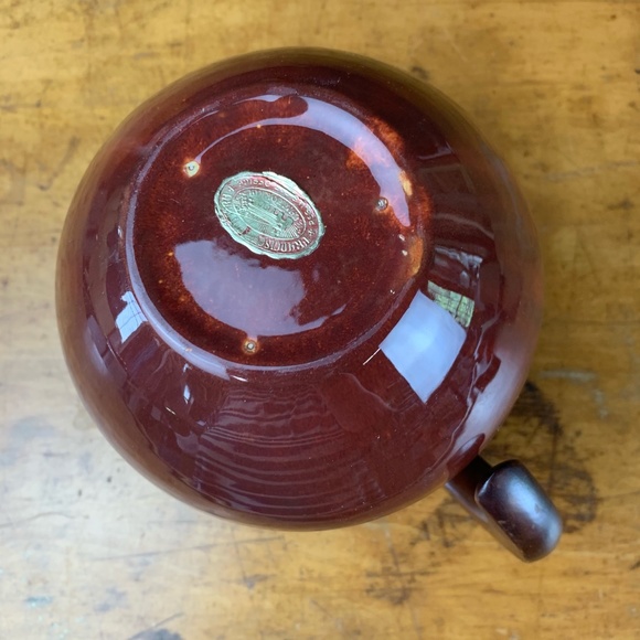 Vtg Franciscan Pottery Maroon Wood Handled Carafe - Picture 9 of 11